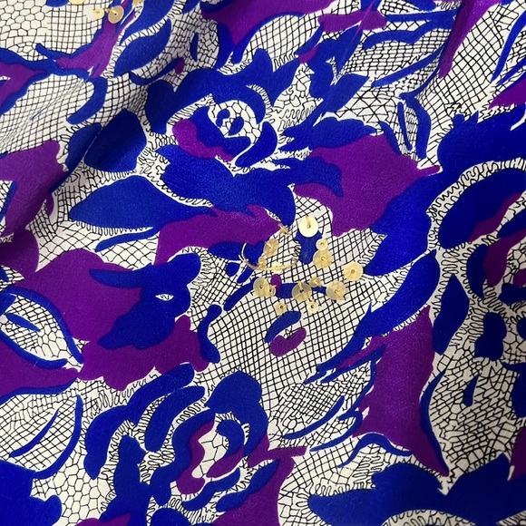 Anthropologie Fei 100% Silk Purple/Blue Floral Pencil Skirt Size 2 - Picture 3 of 12